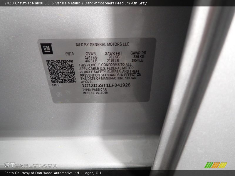 Silver Ice Metallic / Dark Atmosphere/Medium Ash Gray 2020 Chevrolet Malibu LT