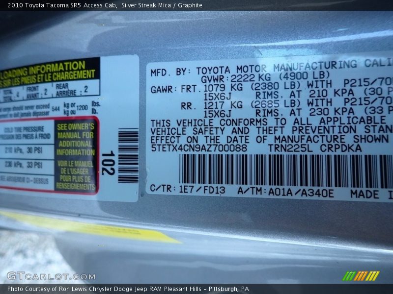 Silver Streak Mica / Graphite 2010 Toyota Tacoma SR5 Access Cab