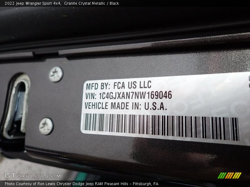 Granite Crystal Metallic / Black 2022 Jeep Wrangler Sport 4x4
