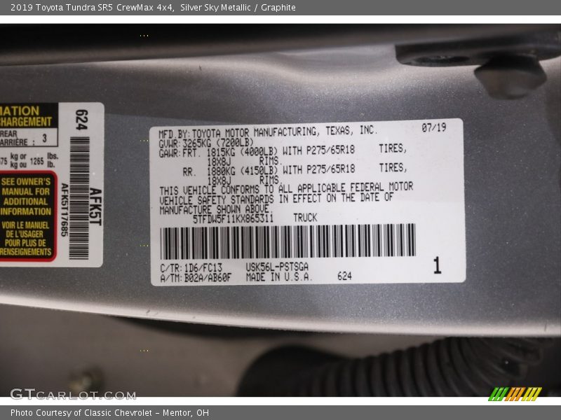 Silver Sky Metallic / Graphite 2019 Toyota Tundra SR5 CrewMax 4x4