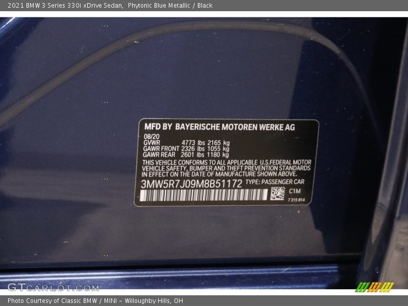 2021 3 Series 330i xDrive Sedan Phytonic Blue Metallic Color Code C1M