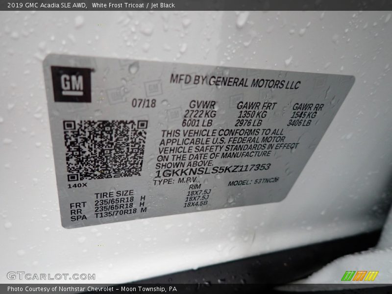 White Frost Tricoat / Jet Black 2019 GMC Acadia SLE AWD
