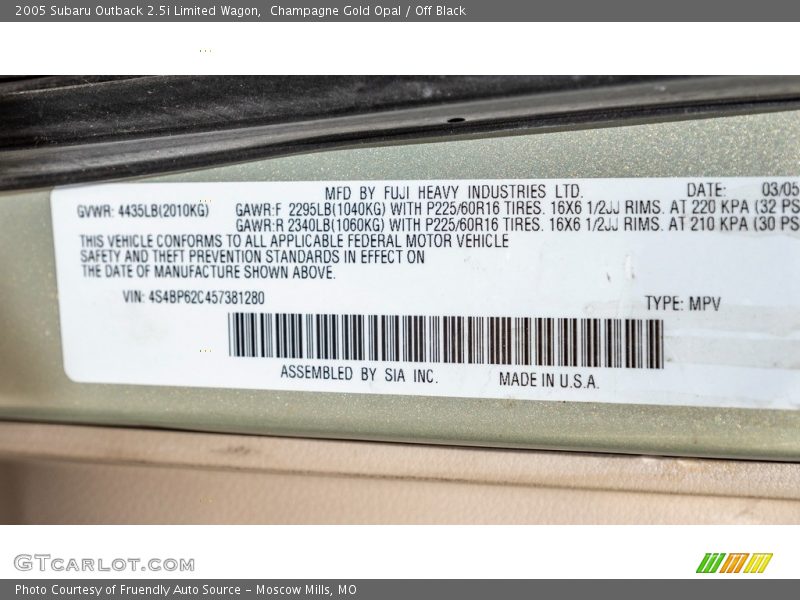 Champagne Gold Opal / Off Black 2005 Subaru Outback 2.5i Limited Wagon