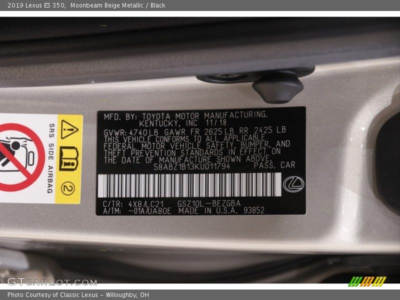 Moonbeam Beige Metallic / Black 2019 Lexus ES 350