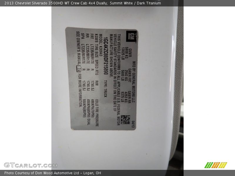 Summit White / Dark Titanium 2013 Chevrolet Silverado 3500HD WT Crew Cab 4x4 Dually