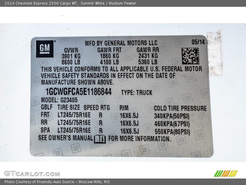 Summit White / Medium Pewter 2014 Chevrolet Express 2500 Cargo WT