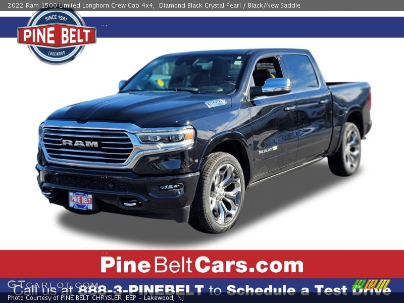 Diamond Black Crystal Pearl / Black/New Saddle 2022 Ram 1500 Limited Longhorn Crew Cab 4x4