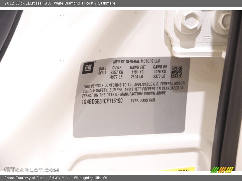 White Diamond Tricoat / Cashmere 2012 Buick LaCrosse FWD