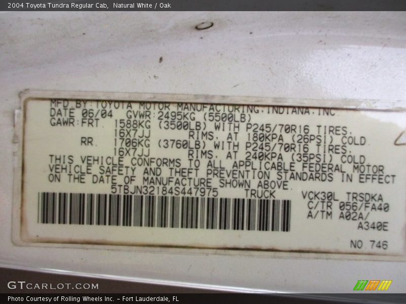 2004 Tundra Regular Cab Natural White Color Code 056