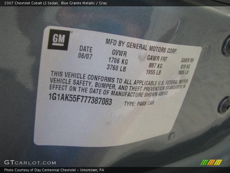 Blue Granite Metallic / Gray 2007 Chevrolet Cobalt LS Sedan