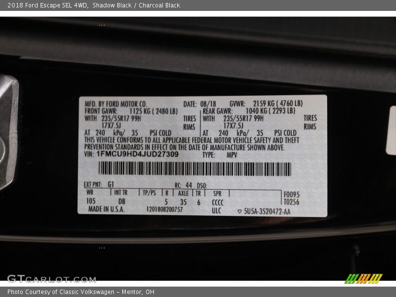 Shadow Black / Charcoal Black 2018 Ford Escape SEL 4WD