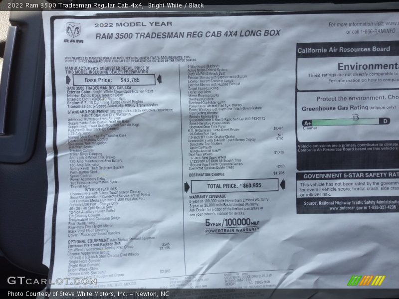 Bright White / Black 2022 Ram 3500 Tradesman Regular Cab 4x4