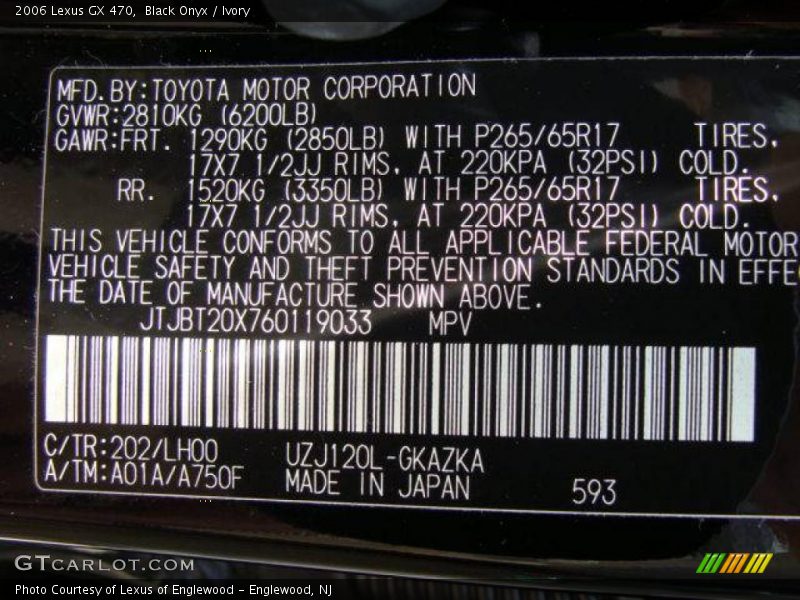 Black Onyx / Ivory 2006 Lexus GX 470