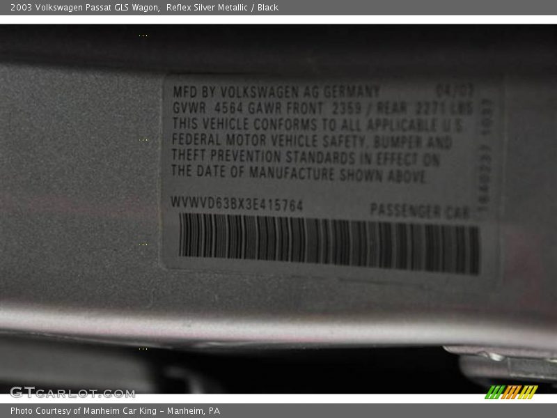 Reflex Silver Metallic / Black 2003 Volkswagen Passat GLS Wagon
