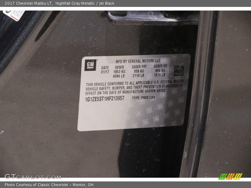 Nightfall Gray Metallic / Jet Black 2017 Chevrolet Malibu LT