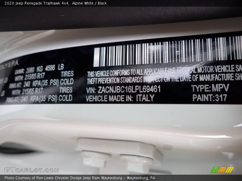 Alpine White / Black 2020 Jeep Renegade Trailhawk 4x4