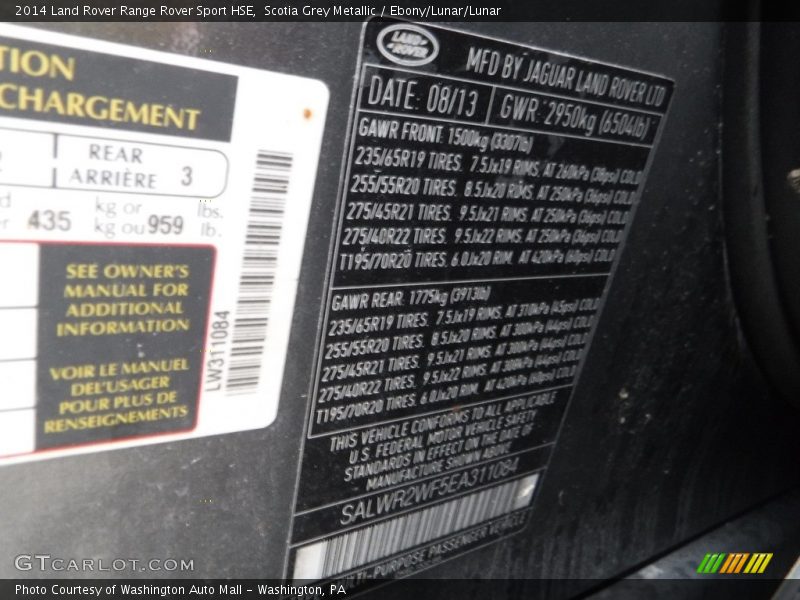 Scotia Grey Metallic / Ebony/Lunar/Lunar 2014 Land Rover Range Rover Sport HSE