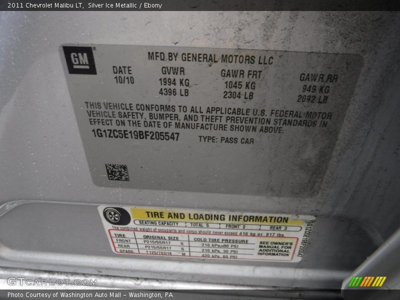 Silver Ice Metallic / Ebony 2011 Chevrolet Malibu LT