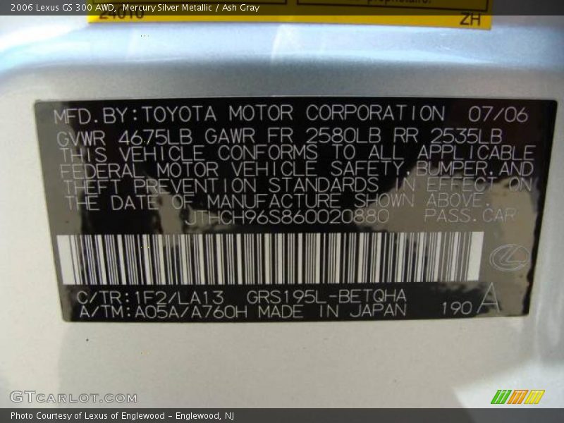Mercury Silver Metallic / Ash Gray 2006 Lexus GS 300 AWD