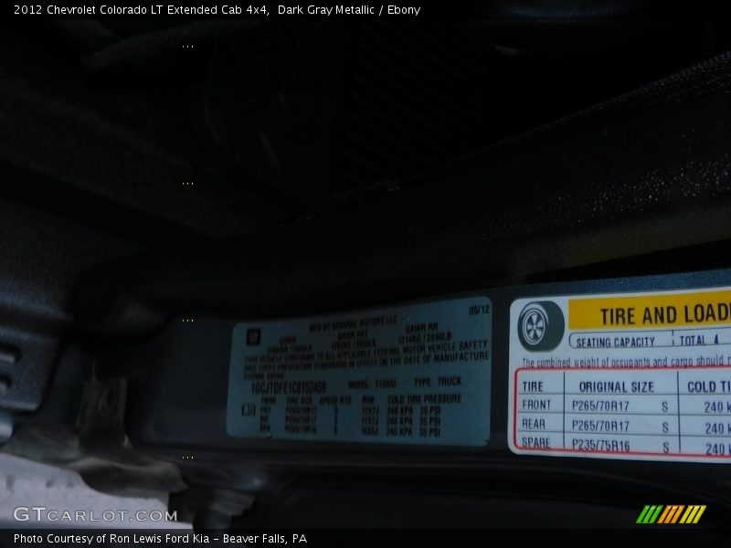 Dark Gray Metallic / Ebony 2012 Chevrolet Colorado LT Extended Cab 4x4