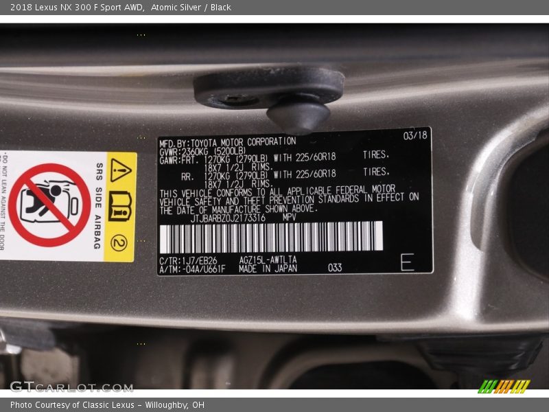 Atomic Silver / Black 2018 Lexus NX 300 F Sport AWD