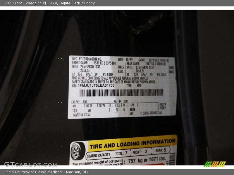 Agate Black / Ebony 2020 Ford Expedition XLT 4x4