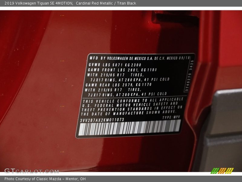 Cardinal Red Metallic / Titan Black 2019 Volkswagen Tiguan SE 4MOTION