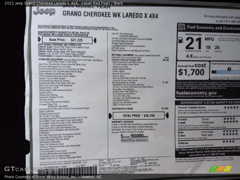  2022 Grand Cherokee Laredo X 4x4 Window Sticker