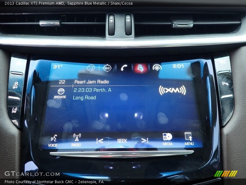 Sapphire Blue Metallic / Shale/Cocoa 2013 Cadillac XTS Premium AWD