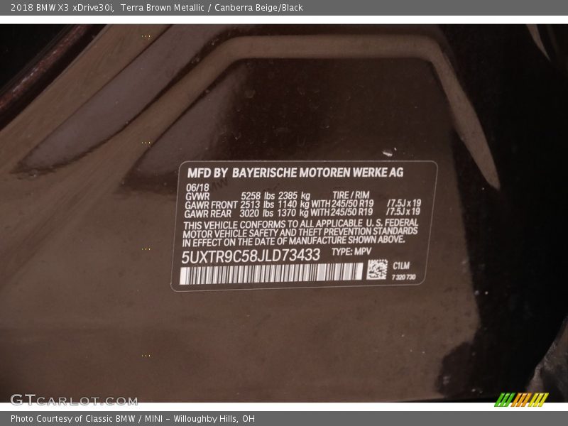 Terra Brown Metallic / Canberra Beige/Black 2018 BMW X3 xDrive30i