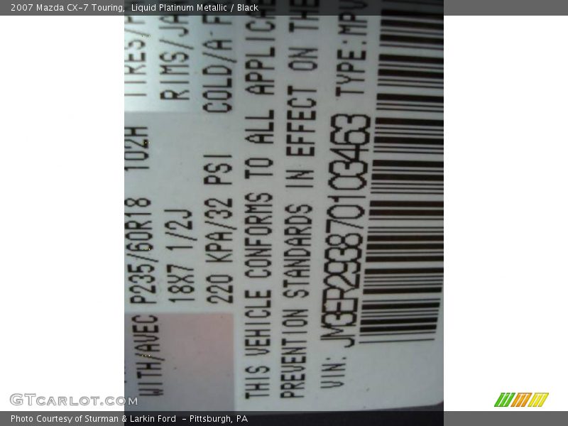 Liquid Platinum Metallic / Black 2007 Mazda CX-7 Touring