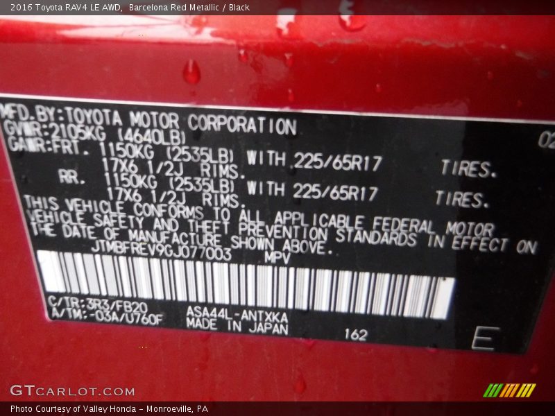 Barcelona Red Metallic / Black 2016 Toyota RAV4 LE AWD