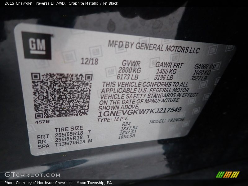 Graphite Metallic / Jet Black 2019 Chevrolet Traverse LT AWD