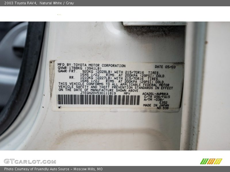 Natural White / Gray 2003 Toyota RAV4