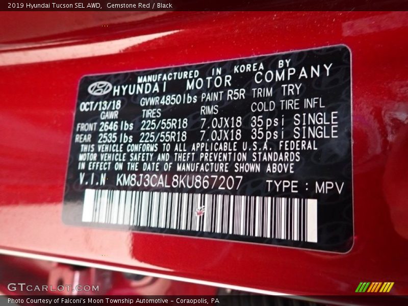 Gemstone Red / Black 2019 Hyundai Tucson SEL AWD