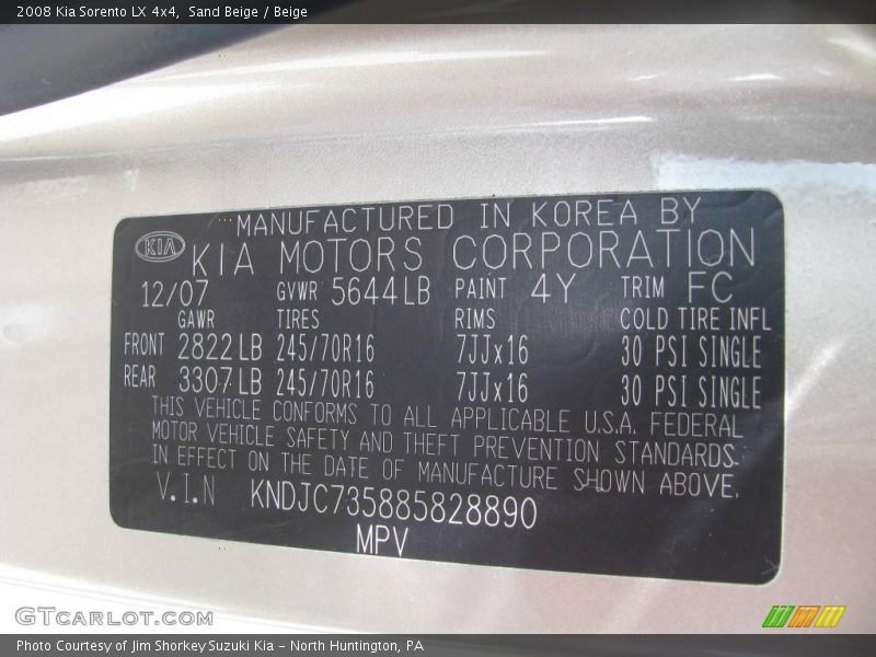 Sand Beige / Beige 2008 Kia Sorento LX 4x4