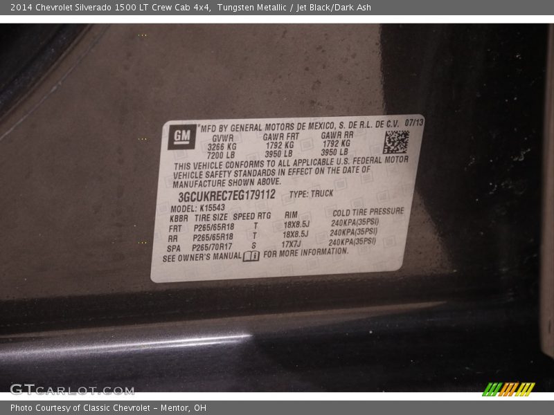 Tungsten Metallic / Jet Black/Dark Ash 2014 Chevrolet Silverado 1500 LT Crew Cab 4x4