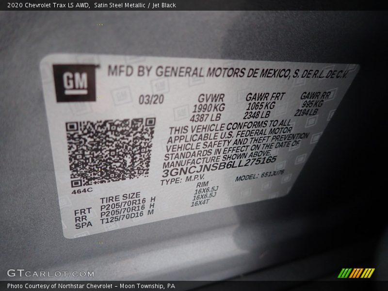 Satin Steel Metallic / Jet Black 2020 Chevrolet Trax LS AWD