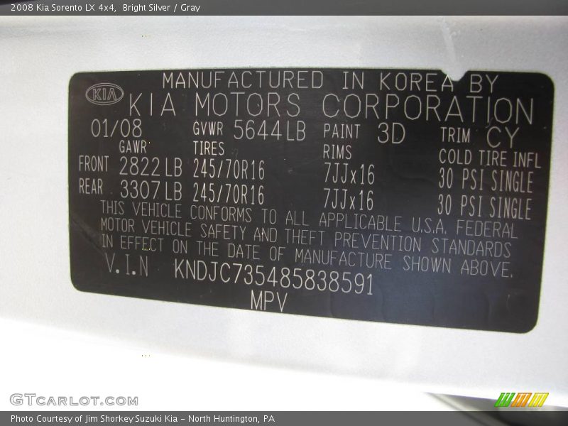 Bright Silver / Gray 2008 Kia Sorento LX 4x4