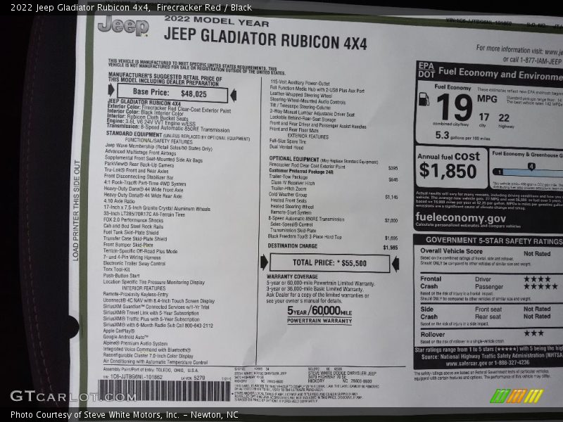  2022 Gladiator Rubicon 4x4 Window Sticker