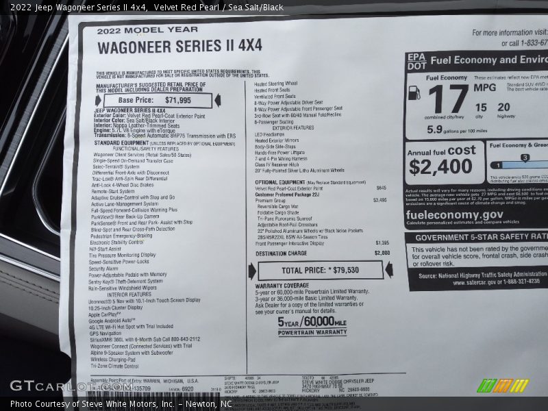  2022 Wagoneer Series II 4x4 Window Sticker