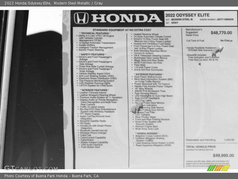 Modern Steel Metallic / Gray 2022 Honda Odyssey Elite