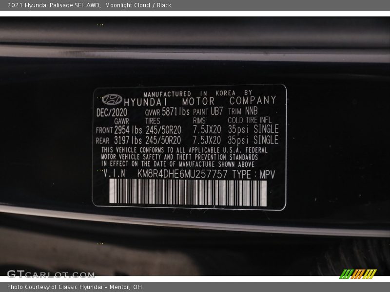 Moonlight Cloud / Black 2021 Hyundai Palisade SEL AWD