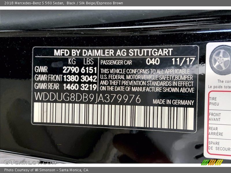 Black / Silk Beige/Espresso Brown 2018 Mercedes-Benz S 560 Sedan