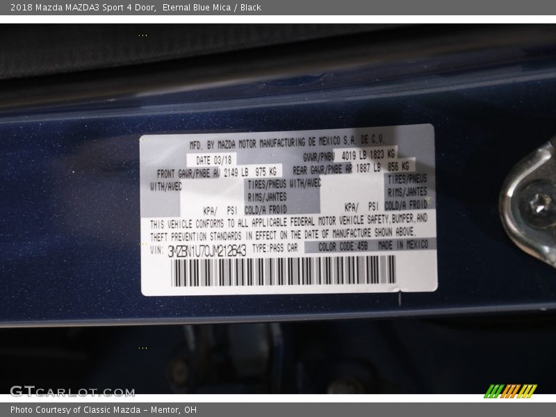 Eternal Blue Mica / Black 2018 Mazda MAZDA3 Sport 4 Door