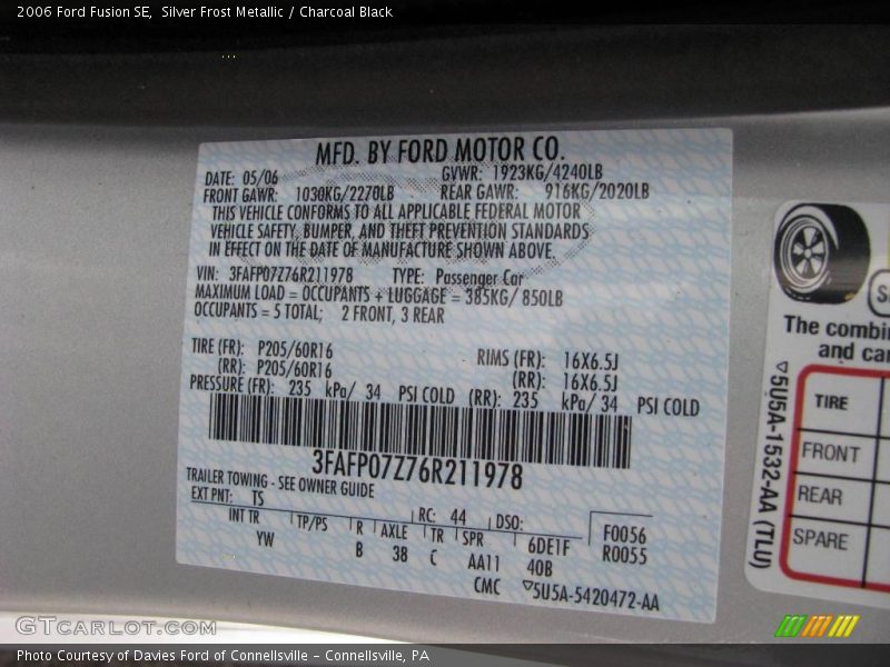 Silver Frost Metallic / Charcoal Black 2006 Ford Fusion SE