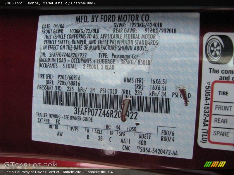 Merlot Metallic / Charcoal Black 2006 Ford Fusion SE