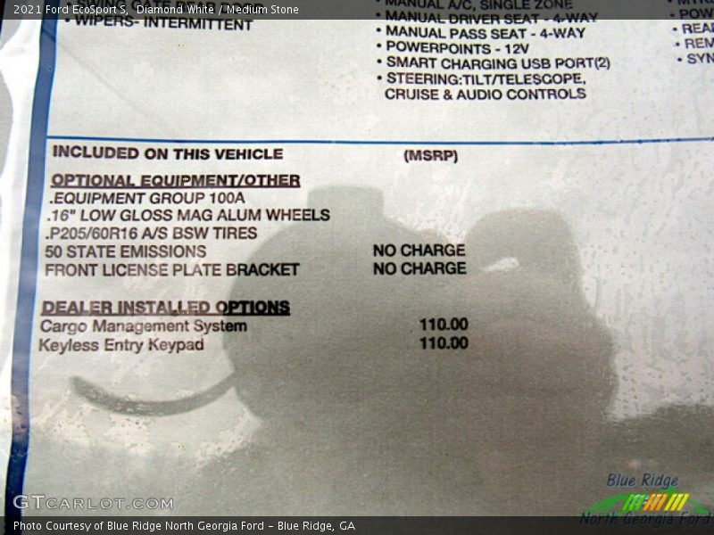 Diamond White / Medium Stone 2021 Ford EcoSport S