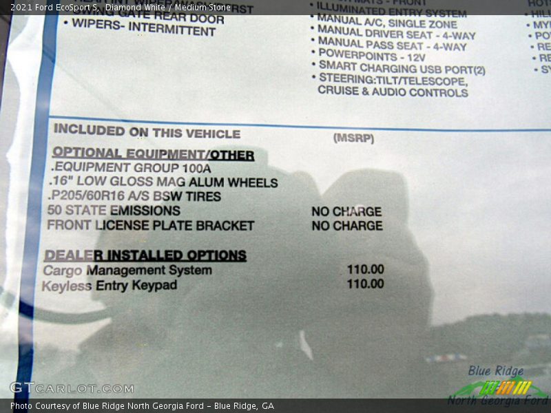 Diamond White / Medium Stone 2021 Ford EcoSport S