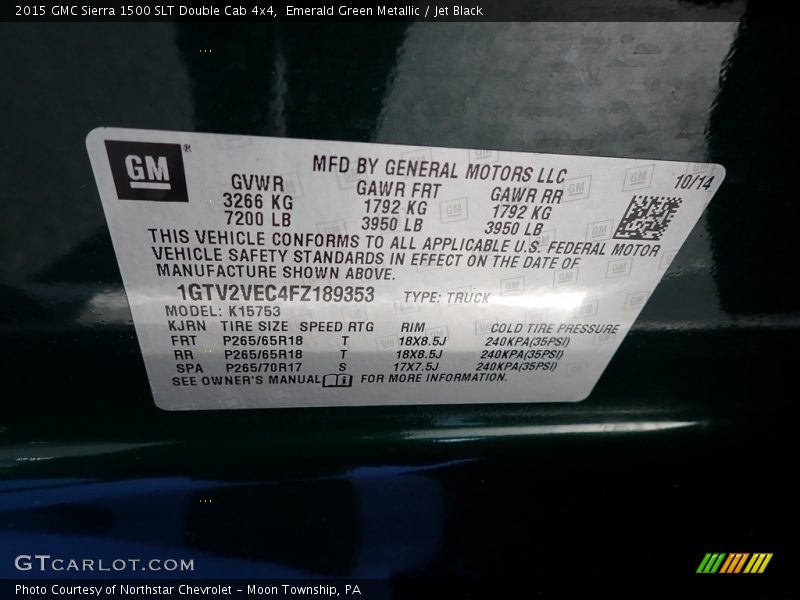 Emerald Green Metallic / Jet Black 2015 GMC Sierra 1500 SLT Double Cab 4x4